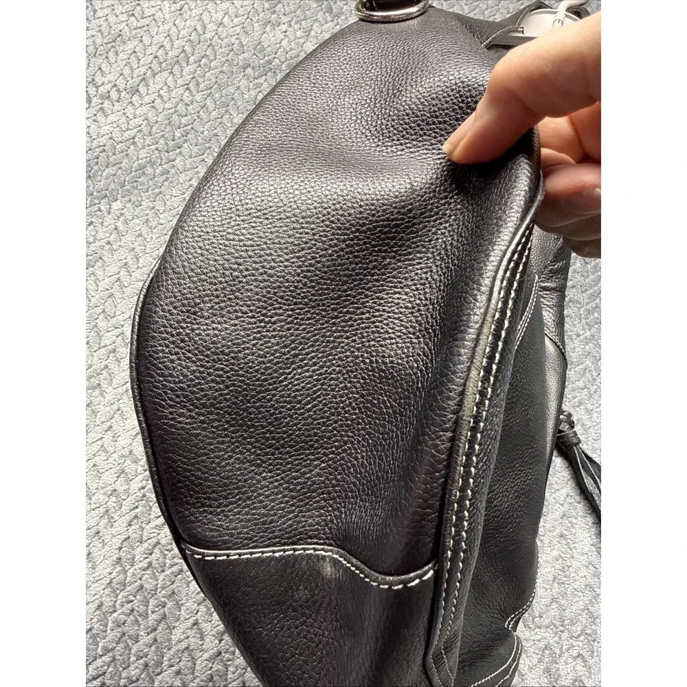 Tiganello Black Pebbled Leather Hobo‎ Shoulder Bag Tassel Handbag Purse